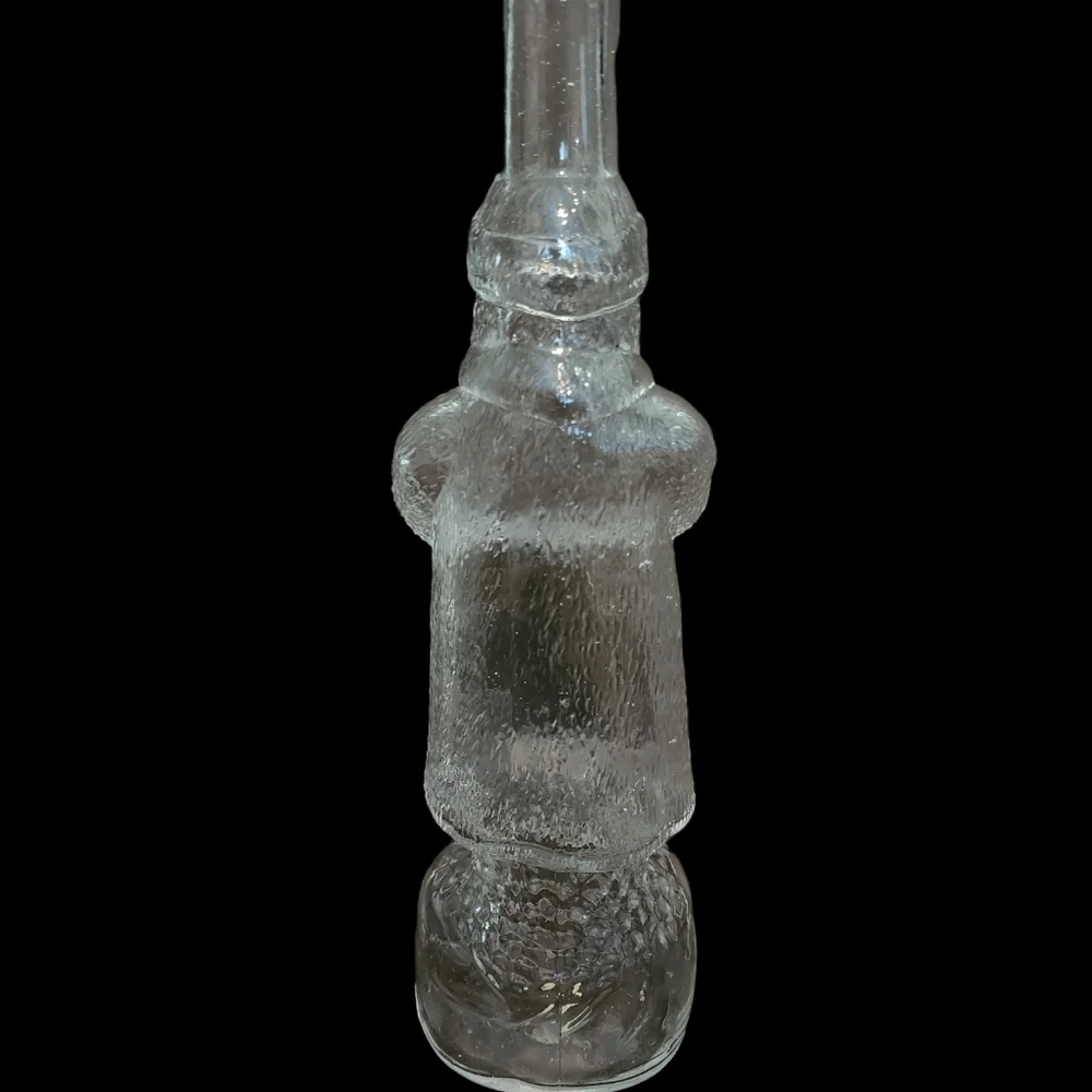 Vintage Clear Glass Asian Man Whiskey Bottle Fu Manchu Mustache 12.25 in. Tall